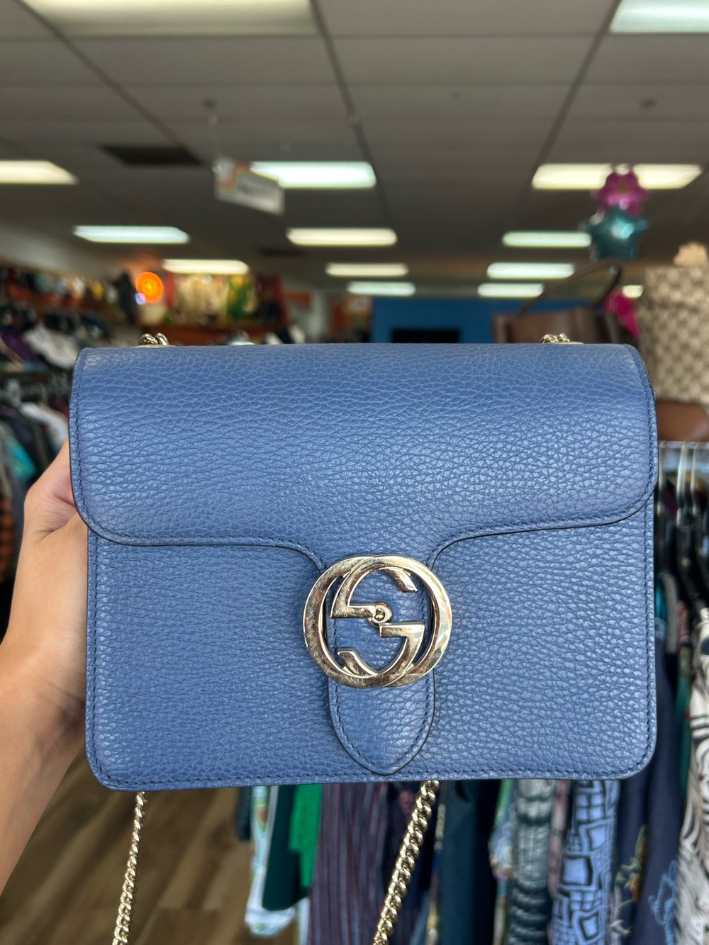 Gucci Marmont Blue Leather Chain Shoulder bag crossbody